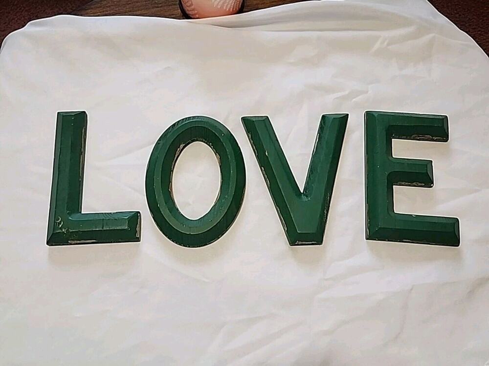Set of 4 Wood Letters LOVE Individual Lettering Green Distressed Hanging Words